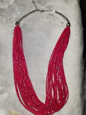 Vintage 80's Multi-Strand Fuchsia Beaded Necklace - Women Jewelry